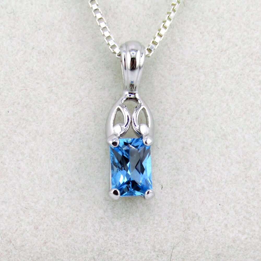 Blue Topaz Solitaire Pendant Necklace 925 Silver Genuine Natural Real